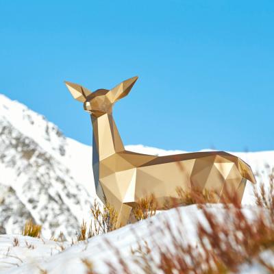 China FPR sculpture resin craft characters statue animal figure in Europe fiberglass custom gold deer for outdoor decoration for sale