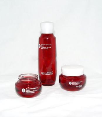 China Custom Emulsion Red Cosmetic Glass Bottle And Jars 130ML 100ML 50ML 30ML for sale