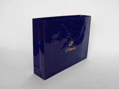 China Customised Laminated Hot Stamping Blue Paper Carrier Bags For Shopping for sale