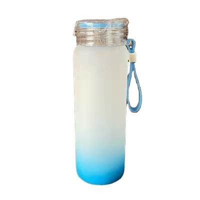 China Wholesale High Quality Custom Glass Water Bottle Custom Cup Stocked Colored Frosted Cheap Glass Drinking Bottle With Lid for sale