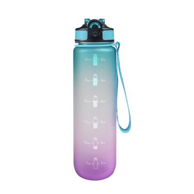 China Viable Motivational Sports Motivation Leak Proof Wide Mouth Fitness Gradient 32oz Tritan Plastic Water Bottle With Time Marker for sale