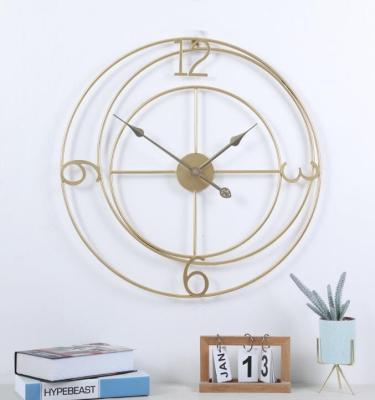 China RS 2021 Style Modern Abstract Circled Industrial Simple Decorative Home Decor European Clock Antique Gold Light Metal 60cm for sale