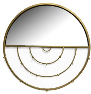 China 2021 RS Morden Industrial Luxury Gold Metal Framed Round 70cm Wall Mounted Bedroom Decorative Make Up Mirror With Hooker for sale