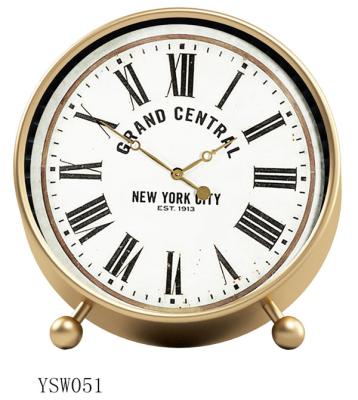 China Hot Sale Style RS 2021 Metal Promotion Antique Modern Design Gold Pop Table Clock With Glass Front For Desktop for sale