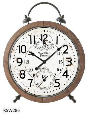 China RS 2022 Style Classic Antique Farmhouse Accent Industrial Wood Frame With Metal Top Hot Sale Metal Time Use Desk Clock For Table Use for sale