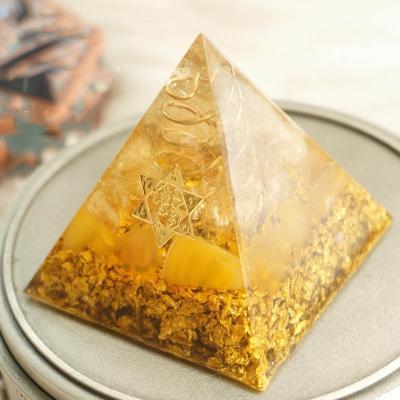 China China Orgonite Pyramid 5cm Symbolize Lucky Citrine Pyramid Energy Converter to Collect Wealth and Prosperity Resin Decor for sale