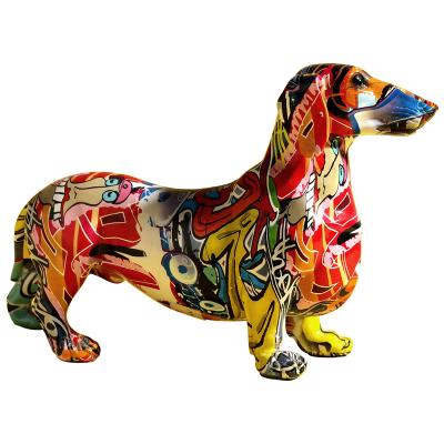 China Morden Luxury Modern Creative Colorful Dachshund Dog Ornaments Home Wine Cabinet Resin Opens Office Desk Furnishing for sale