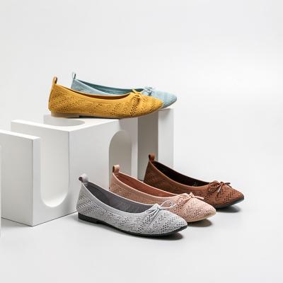 China Wholesale Custom Multicolor Women Office Comfortable Rubber Unique Shoes Round Knit Mesh Flats Shoes Ladies for sale