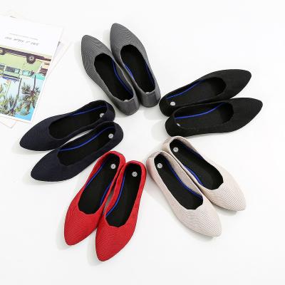 China Custom Red Pointed Pointed Rubber Single Shoes Wholesale Low Round Freight Women Office Knit Mesh Ladies Slip On Flats Shoes for sale