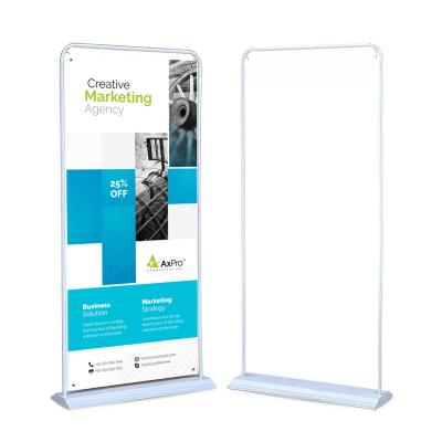 China Easy Fixed Portable Metal Door Shape PVC Banner Display Stand Holder Display Banner Stands for sale