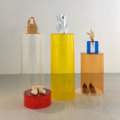 China Coffee Customized Color Cylinder Display Stand Transparent Acrylic Cylinder Display Products for sale