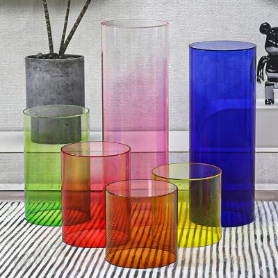 China Coffee Customized Color Cylinder Display Stand Transparent Acrylic Cylinder Display Products for sale