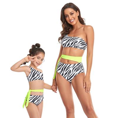 China Breathable Sexy One-Shoulder Animal Print Zebra Kids Bikini Swimwear Set Women Girls Swimwear 2022 for sale