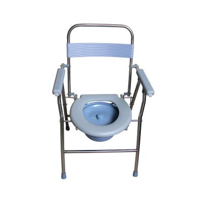 China Power Stand Hospital Toilet Commode Chair With Bedpan Chrome Steel Folding Disabled Toilet Chair Folding Steel Toilet Chair for sale