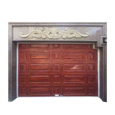 China Guard Against Theft Retro Design Wood Grain Etching Aluminum Alloy Sliding Garage Door for sale