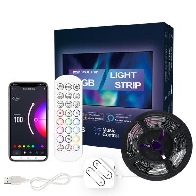 China Tuya ip20 ip20 5050 rgb 1m 2m 3m wireless manufacturers rgb usb power plug manufacturers BT controller wireless led strip lights work on APP for sale