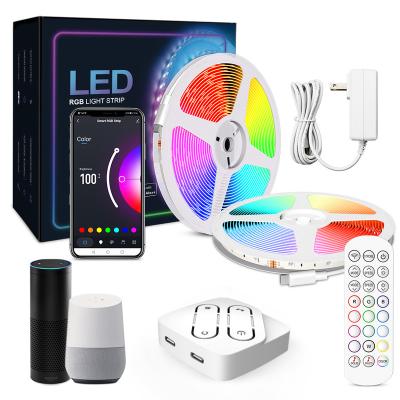 China Residential Smart Wifi Remote Control Flexible Multi Color RGB LED Strip Light Indoor 5m RGB Smart Strip Flex LED Strip Lights for sale