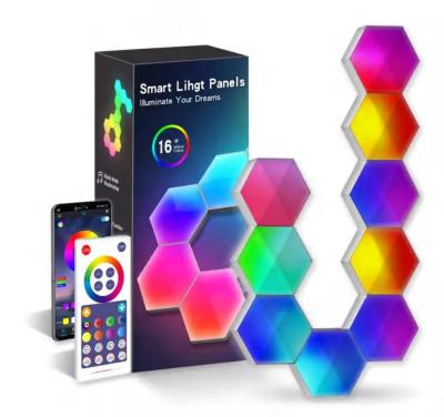 China Modern Smart Home Hexagon Wall Panel LED Mosaic Wall Lamp Hexagon Game Remote Control Lamp for Home Decoration Modern Dreamy Color for sale