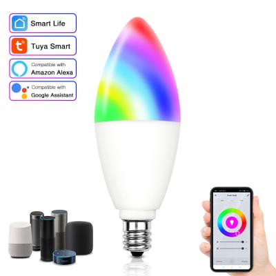 China Residential RGBCW 2700k-6500k smart candle bulbs with colorful dimmable voice remote control by wifi tuya app 100-240V E14 E12 base for sale