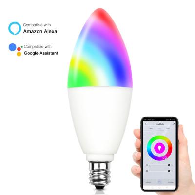 China Candle Light Bulb C37 E14 E12 5W Tuya Residential Smart Life APP 100-265V Dimming Smart LED Floodlight WIFI RGB LED Bulb WIFI Alexa Smart LED Light 100-265V for sale