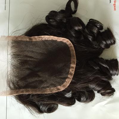 China Funmi Hair 4x4 Curl Color 16mm Loose Deep Wave Indian Human Hair Natural Bouncy Lace Closure For Black Woman for sale