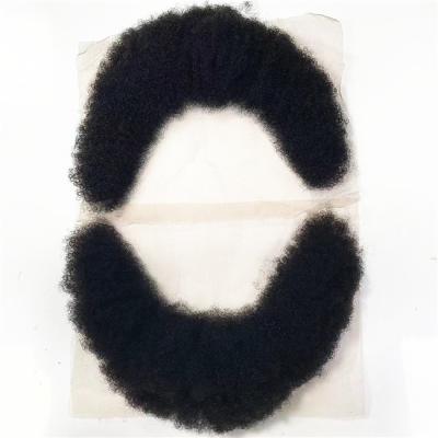 China Afro Curly Wave 4mm Curly Beard Hand Tied Indian Virgin Hair Black Color For Men In America Daily Life for sale