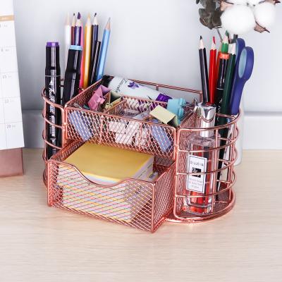 China Wholesale Strong Practicality Metal Mesh Office Supplies Pen Pencil Holder Desk Organizer With Drawer for sale