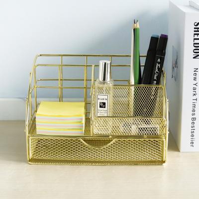 China Practicality Strong Mesh Desk Organizer With Sliding Drawer And Upright Organizer 5 Section Desk Set for sale