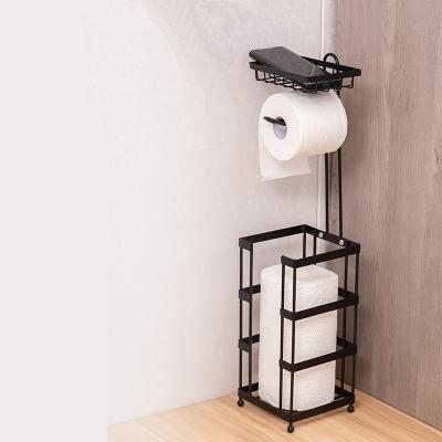 China Modern Design Bathroom Organization Rack Standing Toilet Paper Roll Holder With Phone Shelf Holder Toilet Paper Holder for sale