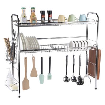 China Sustainable Metal Dish Racks Draining Cabinet Iron Dish Double Stainless Steel Dish Drying Rack Kitchen Dish Drying Rack for sale