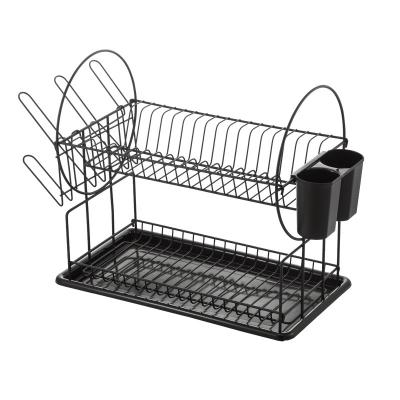 China Double Layer Dish Drainer Rack Metal Drying Storage Shelf Kitchen Sustainable High Quality Dish Organize for sale