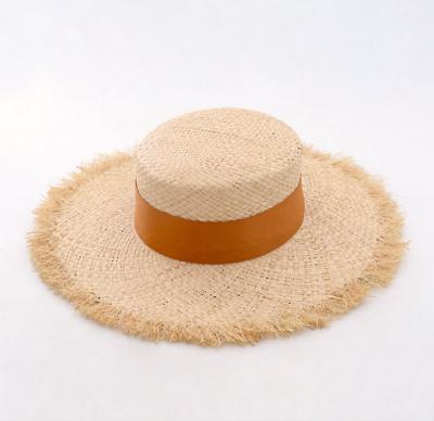 China Summer straw character fashion raffia floppy beach hat ribbon natural hand-made colorful decoration straw hat for women for sale