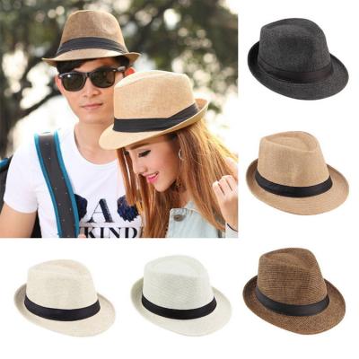 China Character High Quality Classic Paper Cloth Brim Holiday Accessories Unisex Fedora Min Summer Sun Wide Straw Hats for sale