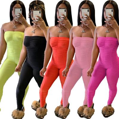 China New design QUICK DRY off the shoulder ruched jumpsuit 2022 women's overalls sexy women's rompers for sale