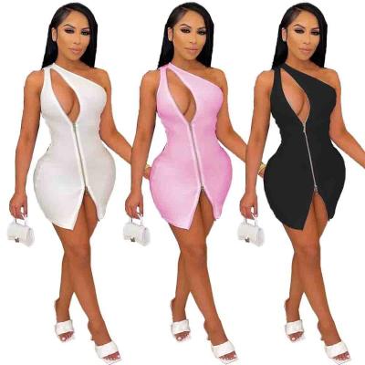 China Anti-Wrinkle New Design One Shoulder Cut Out Stripe Sexy Bodycon Women Dress Dressy Woman for sale