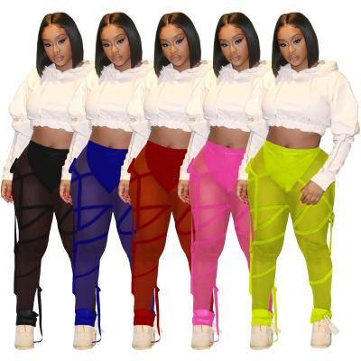 China 2022 New Arrivals QUICK DRY Long Sleeve Ruffles Trim Full Crop Mesh Sheer Shorts Women Two Piece Set Woman's Sets for sale