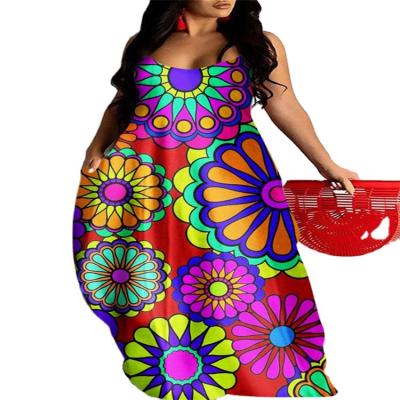 China 2022 new Tropical Anti-wrinkle fashion spaghetti strap all over print plus size women dress for sale