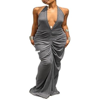 China 2022 New Fashion Anti-wrinkle Sleeveless Plunge Halter Dresses Ball Gown Dress For Women for sale