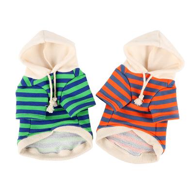 China Viable Main Supplies Pet Clothing Autumn And Winter Striped Fashion Sweater Sweater Wholesale Casual Hooded Cat Dog Clothes for sale