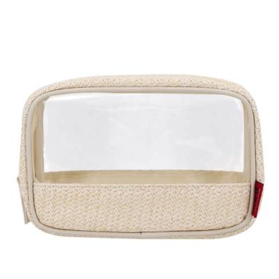 China Fashion Transparent Polish Straw Material Frame Luxury Nail Bottle PVC Window Bag Cosmetic Pouch Brush Pen Make Up Pouch Wash Pad Package for sale