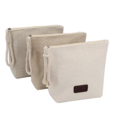 China Fashion Cotton Burlap Bowl Shape Natural Eco-Friendly Travel Make Up Storage Bag Zipper Pouch Cosmetic Bag With Rope Handler for sale