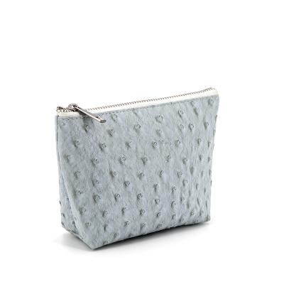 China Recycle Pouch Grainy Travel Fashion PU Ostrich Cosmetic Makeup Bag Small Portable Make Up Pouch For Promotional for sale