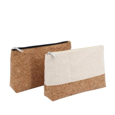 China 2020 New Design Women Cork Canvas Cork Nature Bag Small Portable Cork Makeup Pouch Natural Eco-Friendly Flat Cosmetic Toiletry Bag for sale