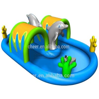 China PVC Airtight Cheering Fun Dolphin Material Airtight Swimming Pool Inflatable Beach Jumping Pool For Water Play for sale