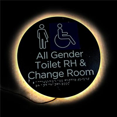 China Buildings Custom Personalized Metal Backlit Braille Led Toilet Signage For All Gender for sale