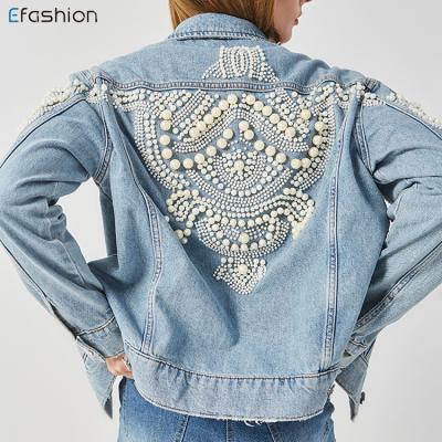 China Fashion Breathable Wholesale New Style Long Sleeve Jeans Denim Jacket Women Bead Coat for sale