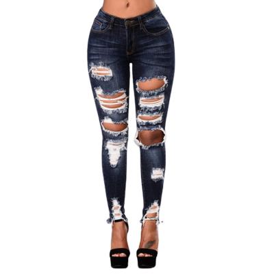 China Breathable Colombian Broken Knee Ripped Jeans For Women for sale