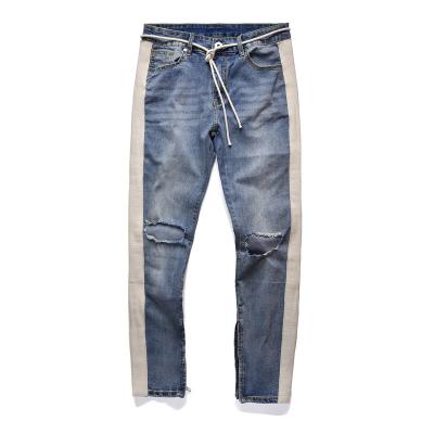 China Full Length Pencil Pants Mens Hole Denim Jeans Mens Slim Fit Casual Jogger Breathable Streetwear Retro Jeans for sale