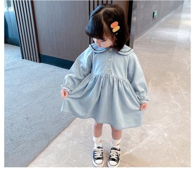 China Breathable Fancy Casual Girls Dresses Blue Jeans Autumn Solid Color Girls Dresses with Ruffles for sale