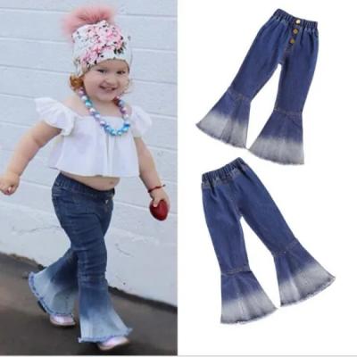 China Breathable Reign New Style Girls Pants And Wide Leg Pants Full Length Solid Blue Jeans for sale